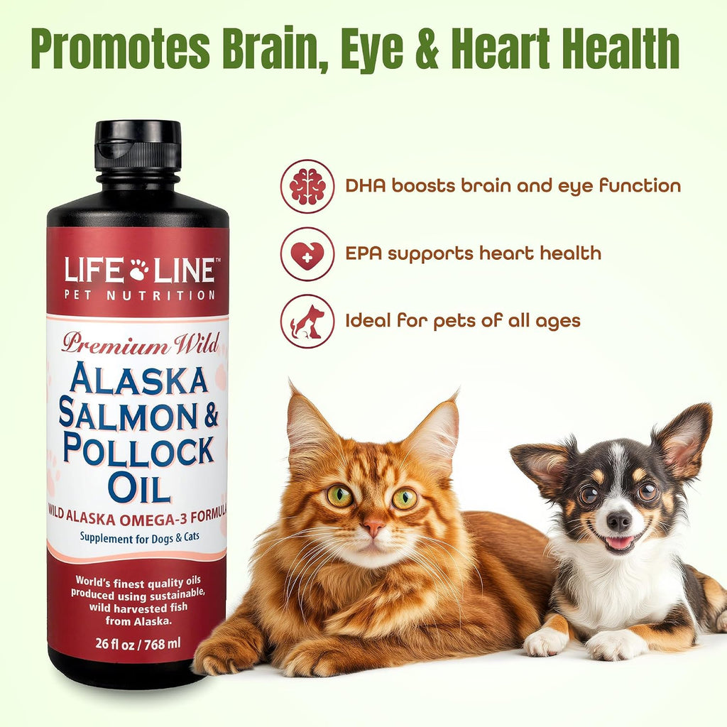 Aceite de Salmón y Abadejo de Alaska Salvaje - Suplemento de Omega 3 para Perros y Gatos, 768 ml