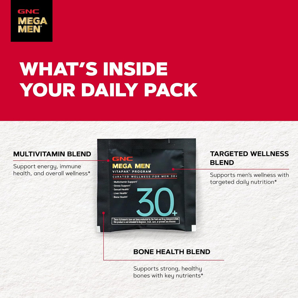 GNC Men's 30+ Vitapak Program - 5 en 1 Multivitamínico y Minerales, 30 Sobres