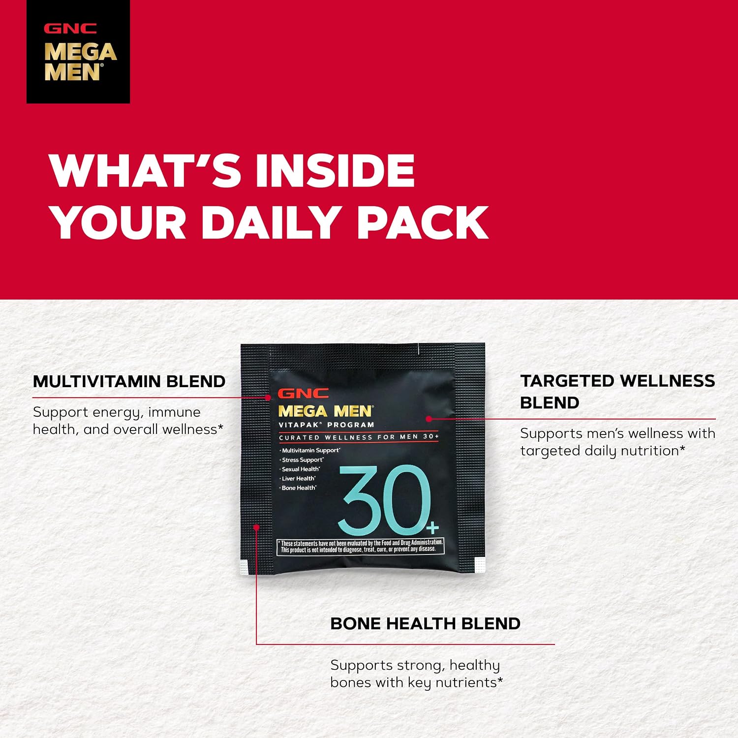 GNC Men's 30+ Vitapak Program - 5 en 1 Multivitamínico y Minerales, 30 Sobres