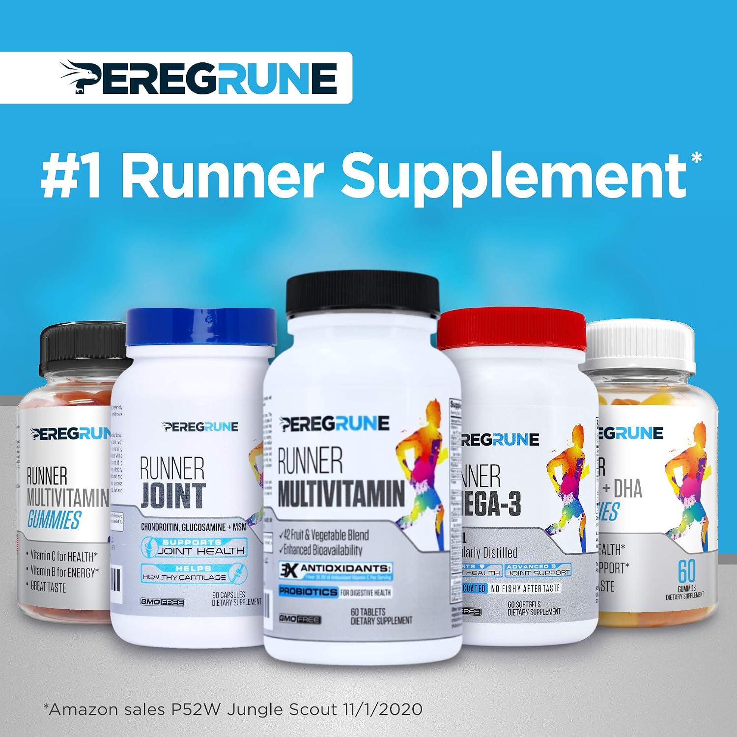 PEREGRUNE Runner Multivitamin Gummies - Gominolas Multivitamínicas para Corredores con Vitaminas A, C, D, E y Complejo B - 50% Menos Azúcar