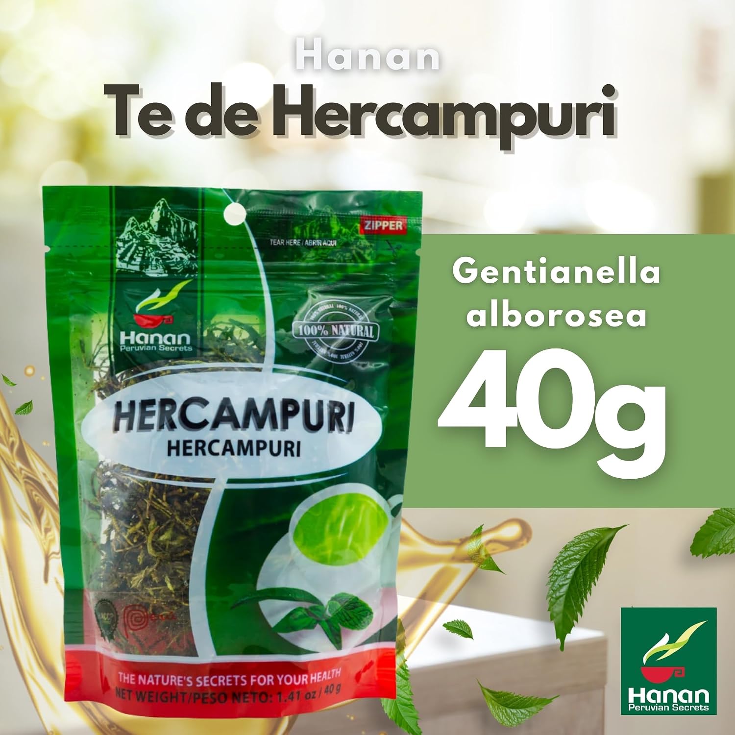 Hanan Peruvian Secrets Hercampuri - 100% Natural Gentianella Alborosea 40g - Infusión Depurativa