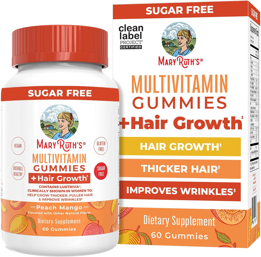 MaryRuth's Multivitamínico + Gominolas para el Crecimiento del Cabello con Lustriva® | Biotina 10000mcg | 30 dosis