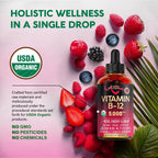 Vitamina B12 Orgánica Gotas Sublinguales - 5000 mcg Metilcobalamina Vegano - 60 ml