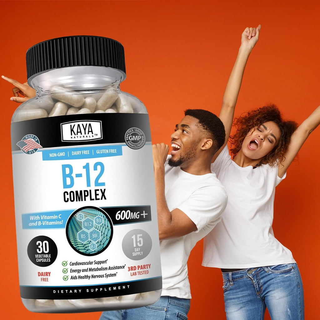 Kaya Naturals B-12 Complex | Complejo B con Biotina, Colina, Inositol, Folato y Vitamina C - 30 Cápsulas