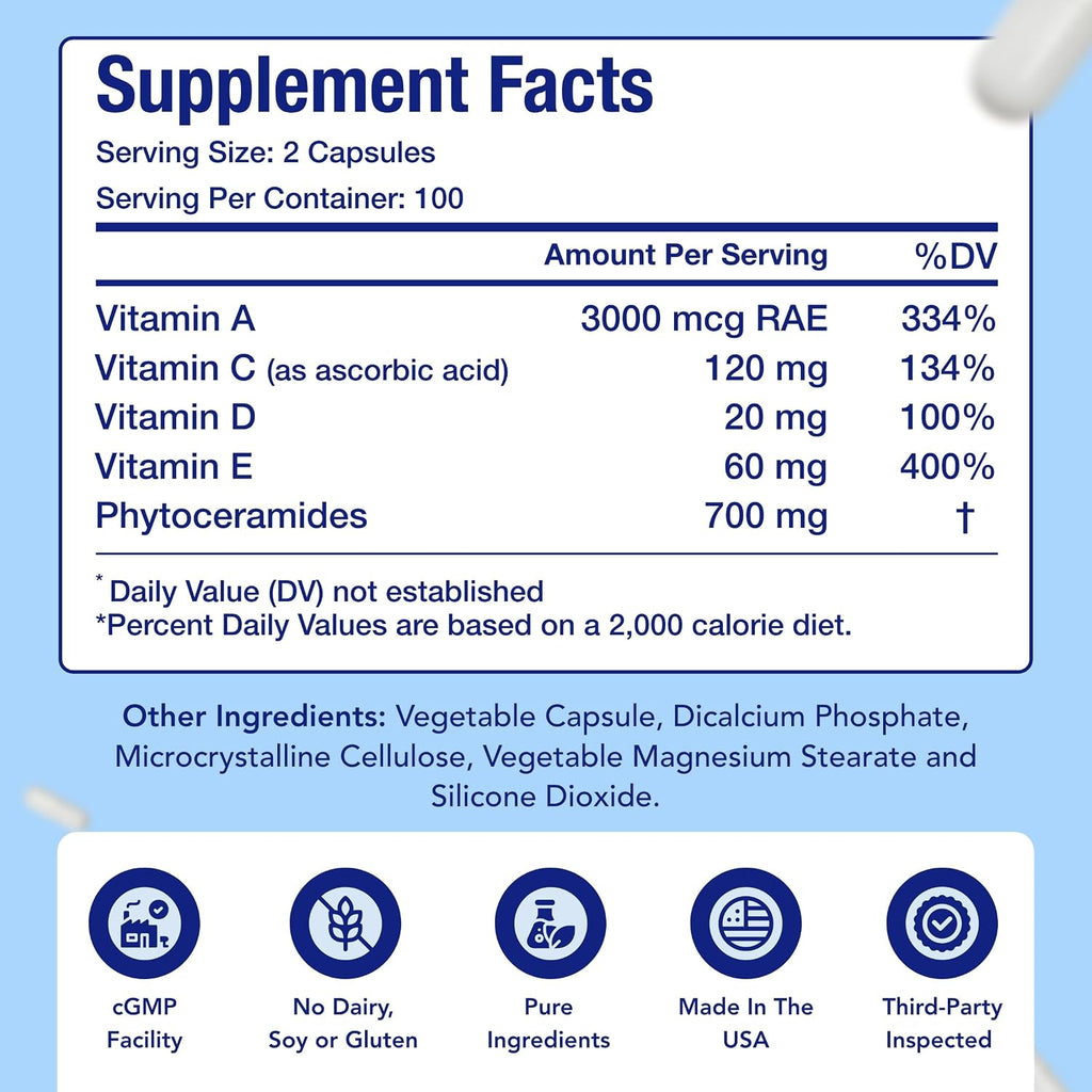 NasaBeahava Extra Strength Phytoceramides 700mg con Vitaminas A, C, D, E - 200 Cápsulas