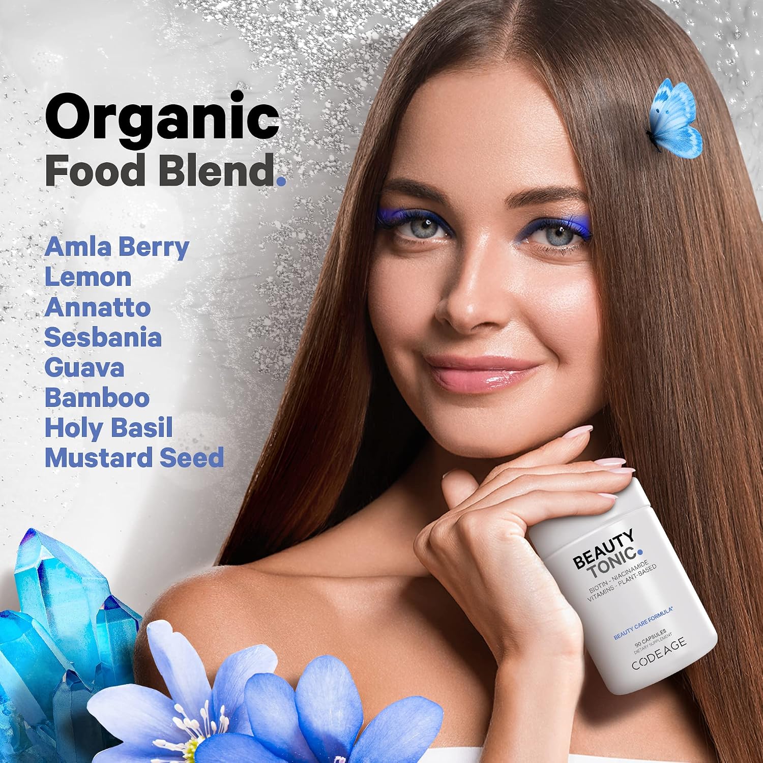 Codeage Beauty Tonic - Suplemento de Biotina 1500 mcg con Vitaminas y Alimentos Orgánicos - 90 Cápsulas Veganas