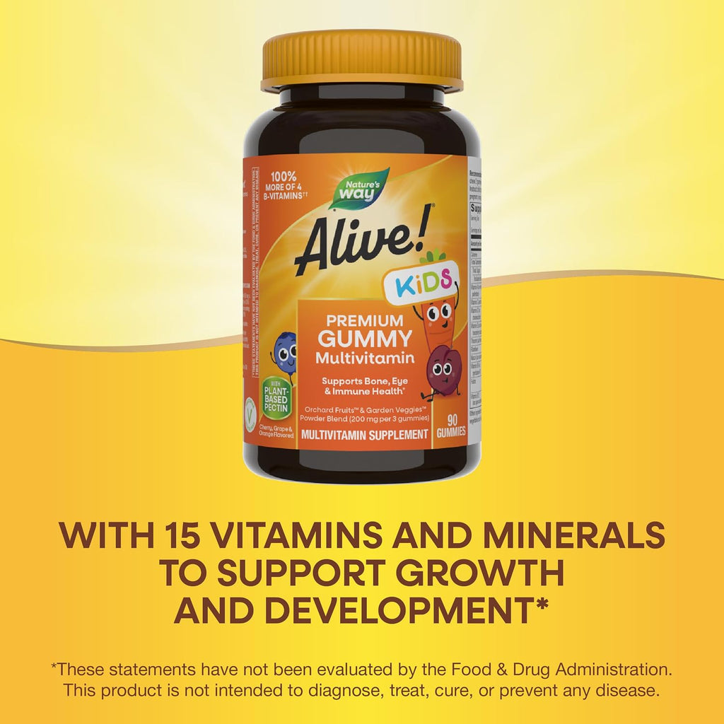 Nature's Way Alive! Multivitamínico Infantil Premium en Gominolas, Sin Gluten, Hecho con Pectina, 90 Gominolas