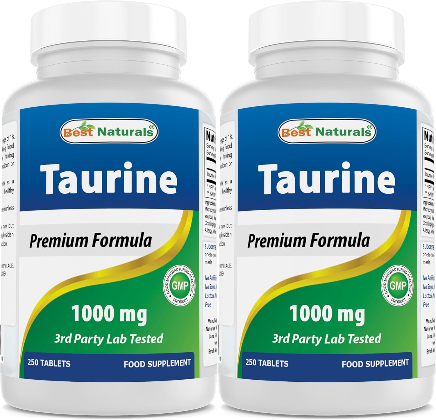 Best Naturals Taurina 1000 mg, 250 Comprimidos (Pack de 2)
