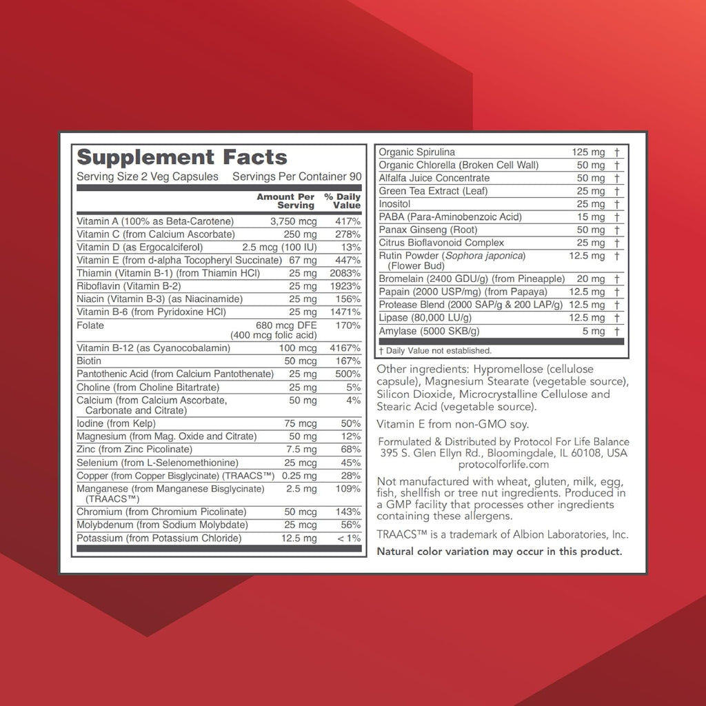 PROTOCOL FOR LIFE BALANCE Ortho Multi Greens - Multivitamínico con Superalimentos Verdes - 180 Cápsulas Veganas