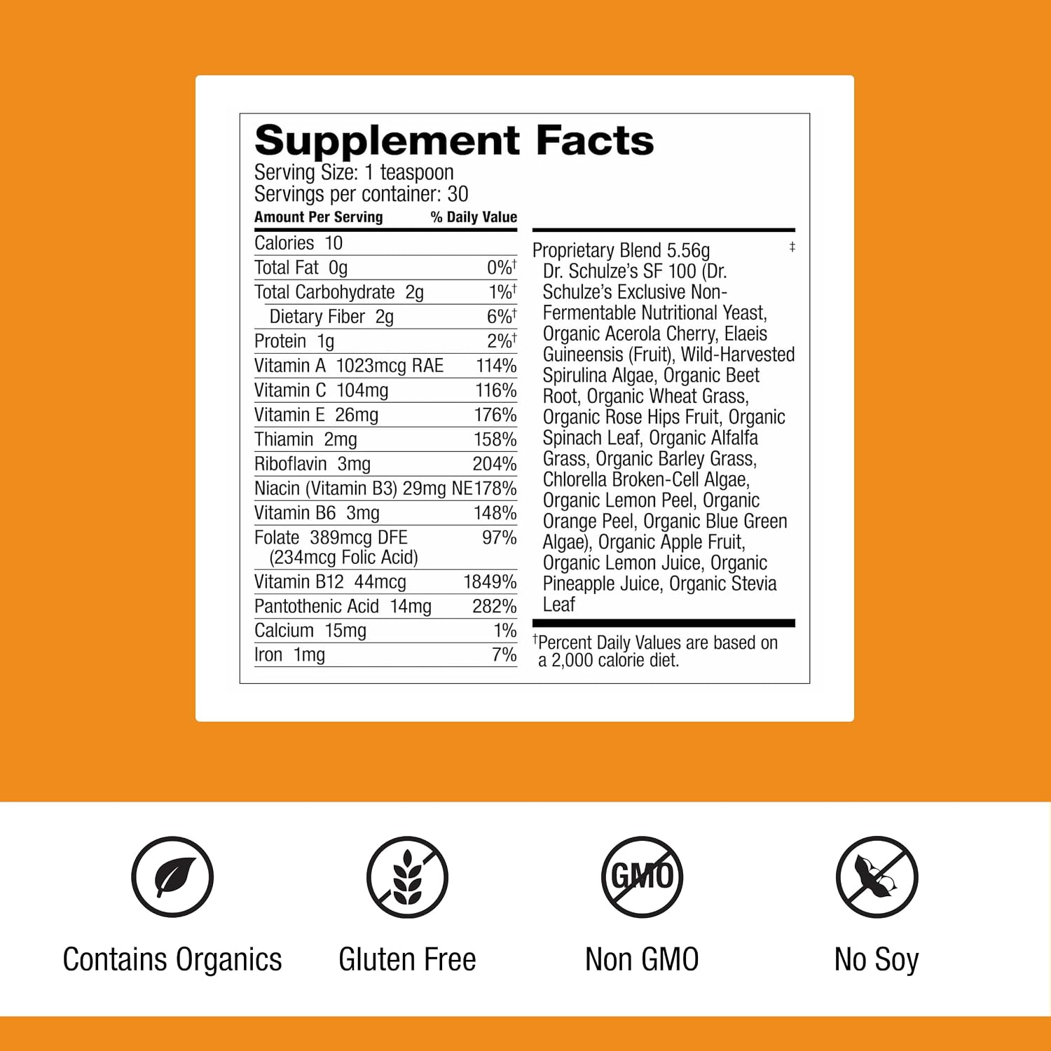 Dr. Schulze's Superfood 100 - Suplemento Superfood Diario con Vitaminas y Minerales - Polvo Sabor Cítricos y Piña - 30 Porciones