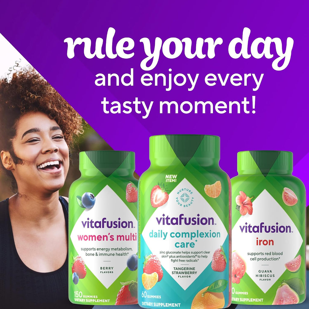 vitafusion Daily Complexion Care - Gomitas de Cuidado de la Piel con Zinc, Vitaminas C y E - Sabor Mandarina Fresa - 60 unidades