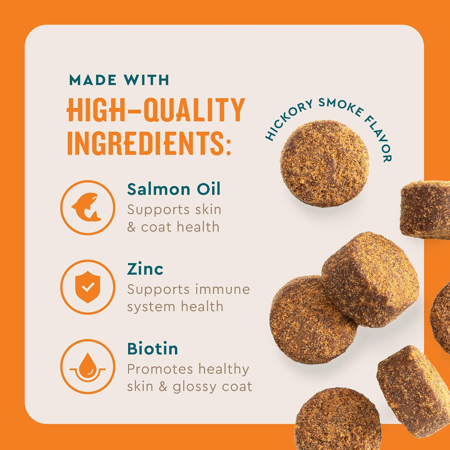 VetIQ Suplemento para Piel y Pelaje para Perros, Masticables con Omega 3,6,9 Sabor a Humo de Nogal, 60 unidades
