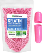 XPRS Nutra Cápsulas Vacías Tamaño 4 - 1000 uds Cápsulas de Gelatina Bovina Rosa para Suplementos DIY