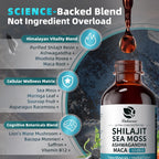 Shilajit Líquido Gotas, Complejo 12 en 1 - Musgo Marino, Ashwagandha, Maca, Ácido Fúlvico, Minerales Traza, Vitaminas Líquidas para Hombres y Mujeres, Energía, Antioxidante, Apoyo Inmunológico, 60ml
