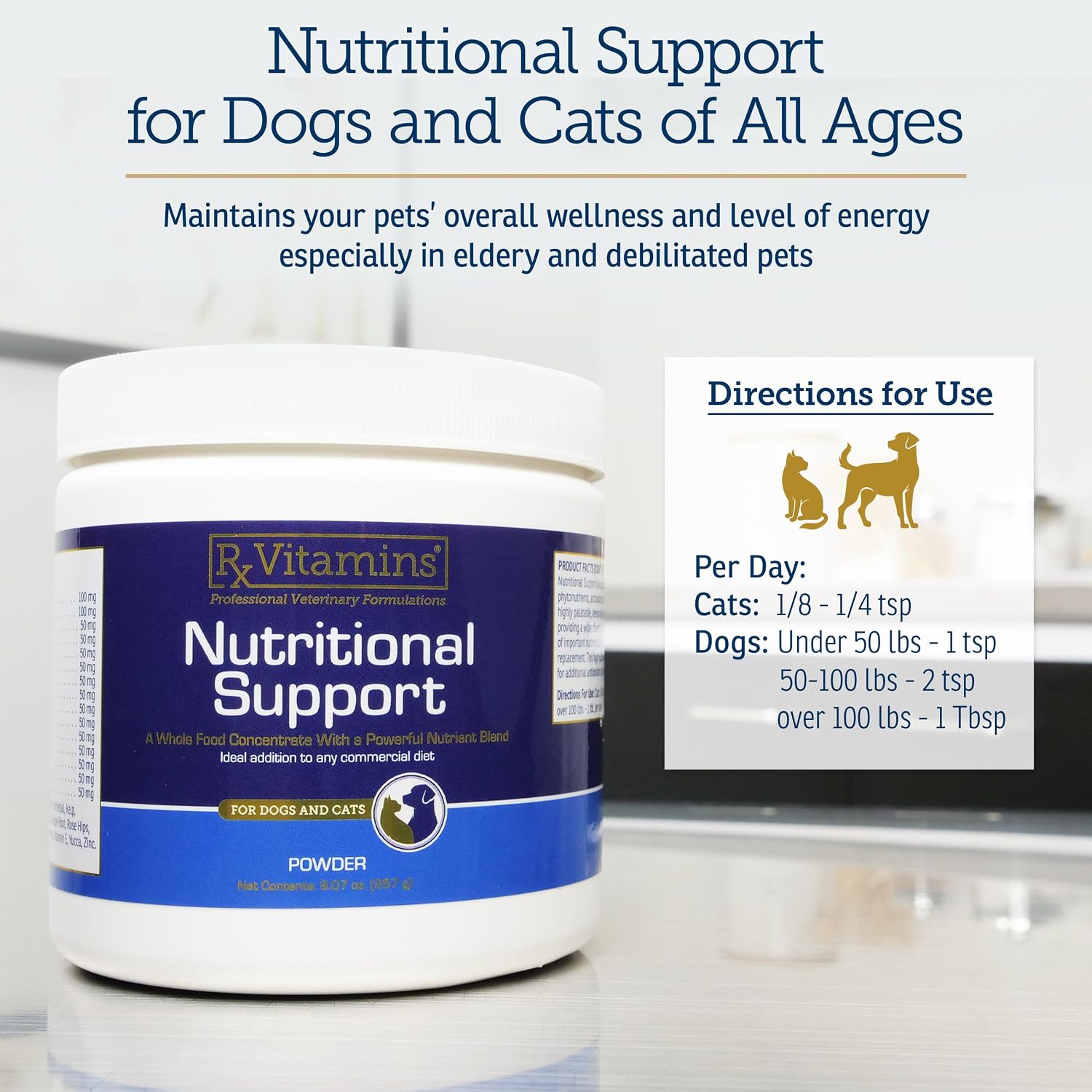 Rx Vitamins Apoyo Nutricional - Combinación de Vitaminas, Minerales y Compuestos Esenciales para Perros y Gatos - 257g
