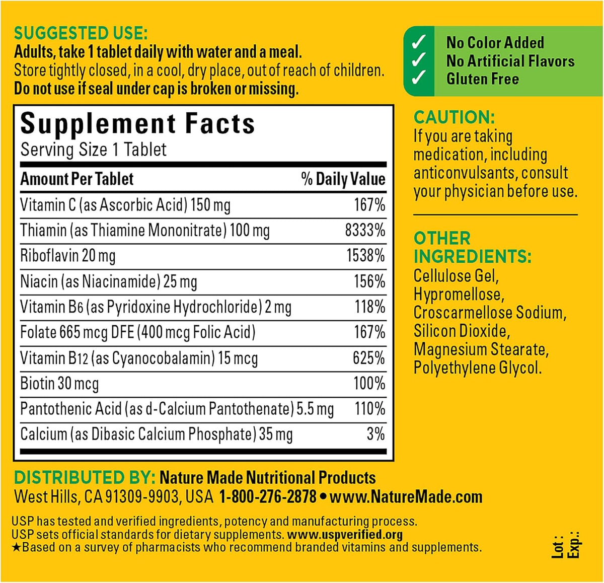 Nature Made Super B Complex con Vitamina C y Ácido Fólico, 250 Comprimidos (Suministro para 250 Días) – Image 6