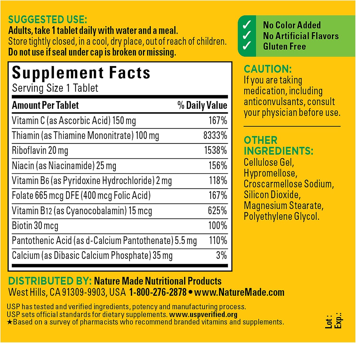 Nature Made Super B Complex con Vitamina C y Ácido Fólico, 250 Comprimidos (Suministro para 250 Días)
