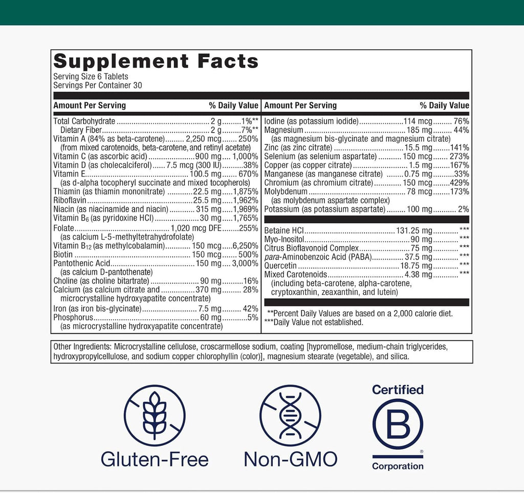 Metagenics Multigenics Intensive Care Multivitamínico con Hierro - Fórmula de alta absorción - con Vitamina C, Folato, Zinc, Quercetina y Betacaroteno - 180 Comprimidos