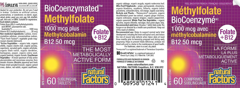 Natural Factors BioCoenzymated Metilfolato 1000 mcg, 60 Comprimidos