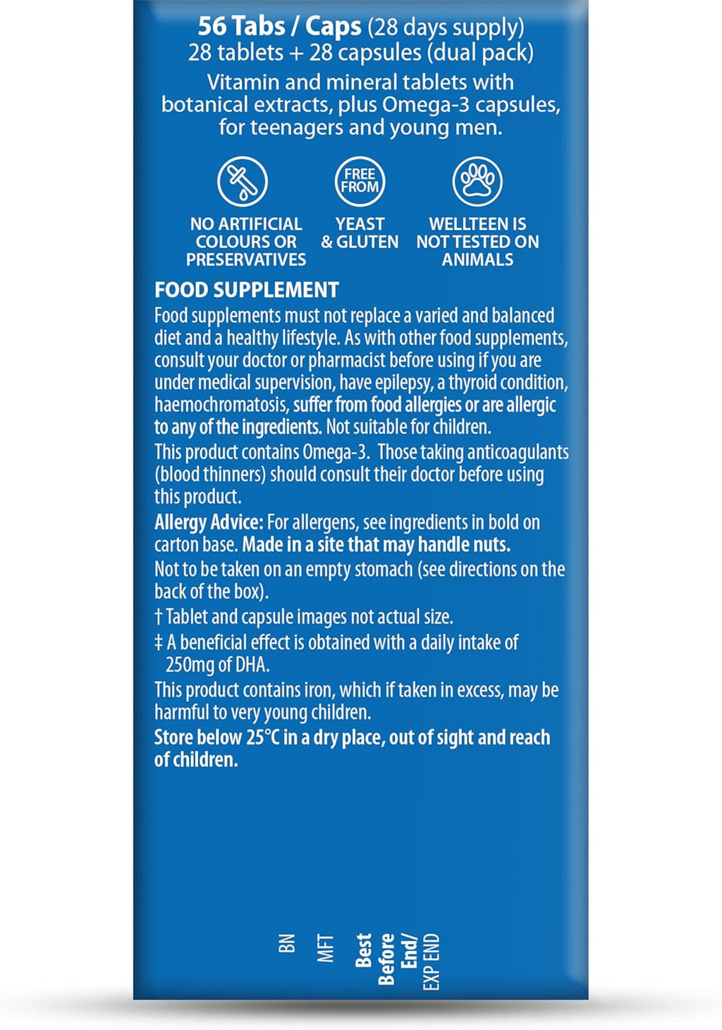 Vitabiotics Wellteen Him Plus Omega-3 - Multivitamínico para Adolescentes y Jóvenes (13-19 años) - 56 Comprimidos y Cápsulas