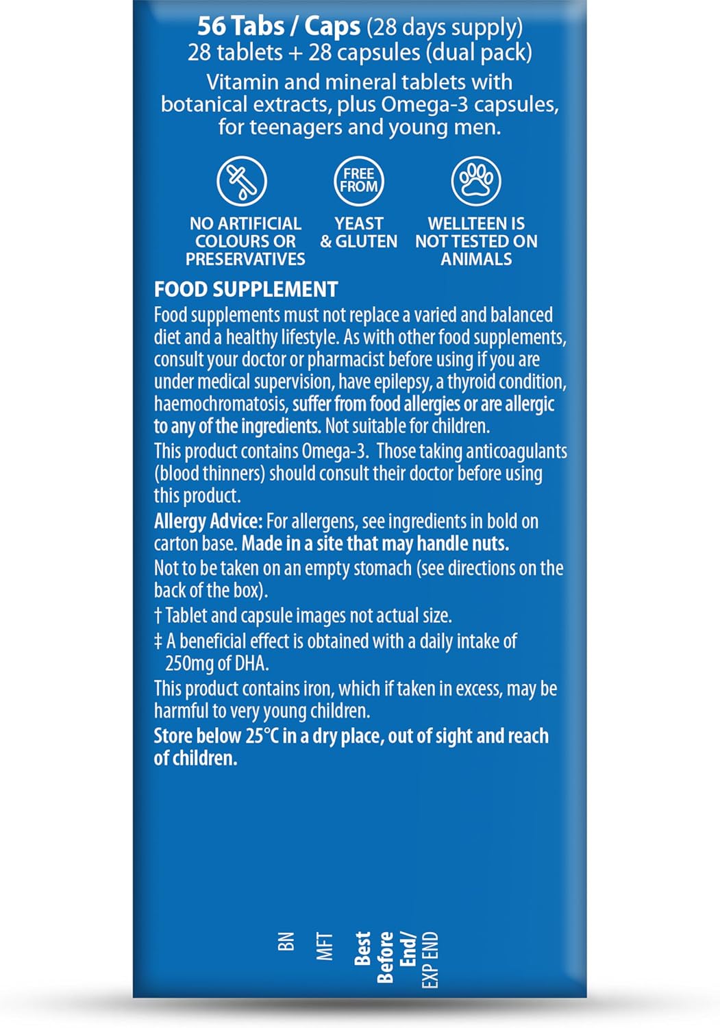 Vitabiotics Wellteen Him Plus Omega-3 - Multivitamínico para Adolescentes y Jóvenes (13-19 años) - 56 Comprimidos y Cápsulas