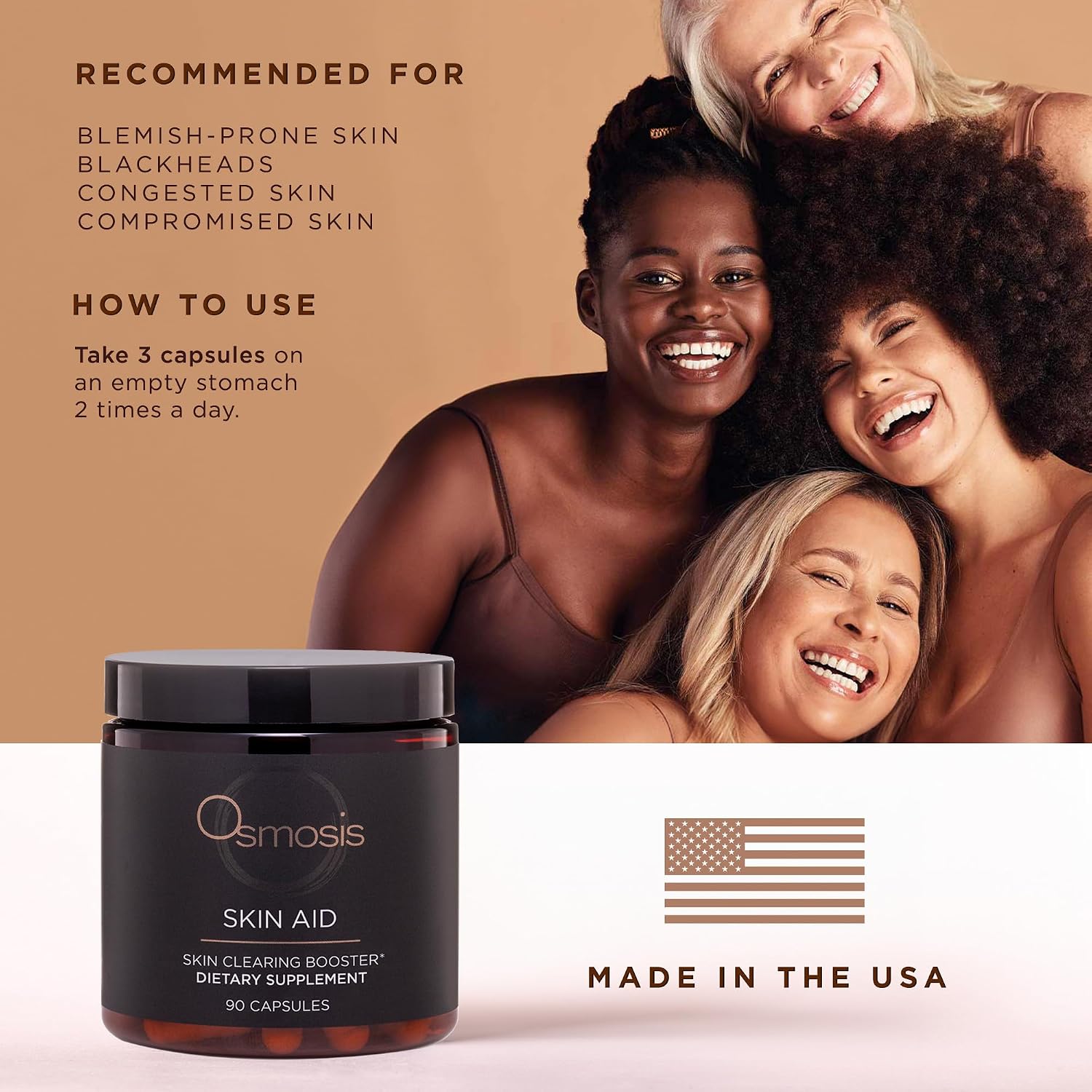 OSMOSIS Skin Aid, Microbioma y Vitamina A, Piel Propensa a Imperfecciones, 90 Cápsulas