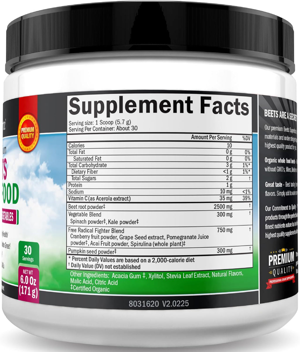 Polvo de Raíz de Remolacha BioSchwartz con Vitamina C y Superalimentos Orgánicos - 30 Servicios