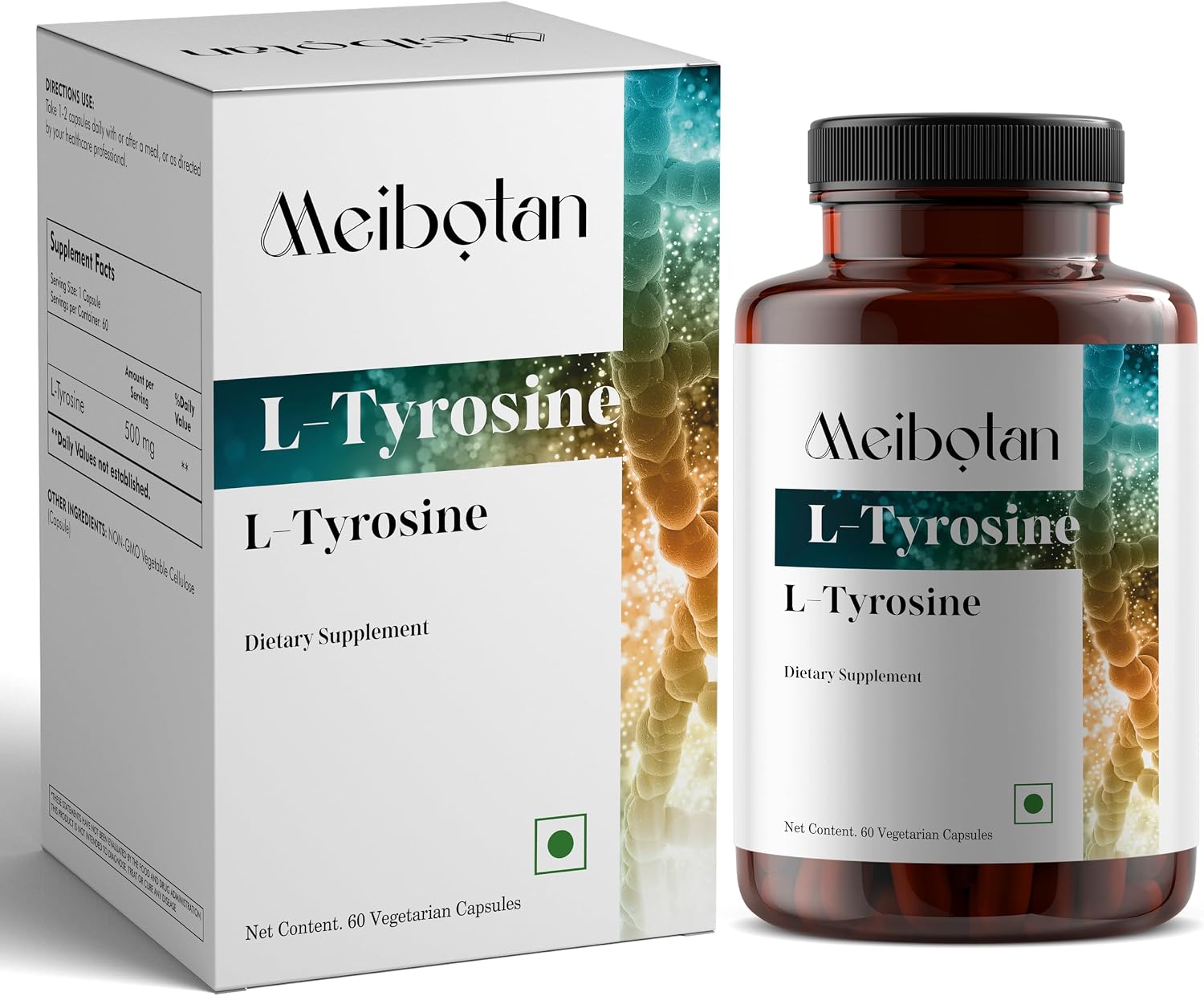 L-Tirosina 500mg – Suplemento Natural de L-Tirosina para Enfoque Mental y Energía – No GMO y Sin Gluten – 60 Cápsulas Veganas