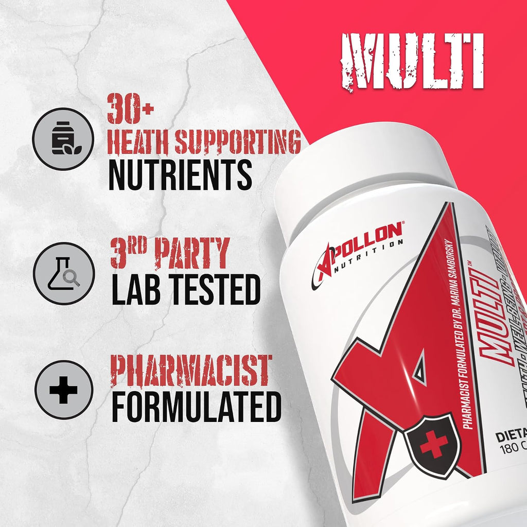 Apollon Nutrition Multivitamínico - Complejo Esencial de Vitaminas y Minerales con Minerales Quelados, Vitaminas B y Antioxidantes, 30 Dosis