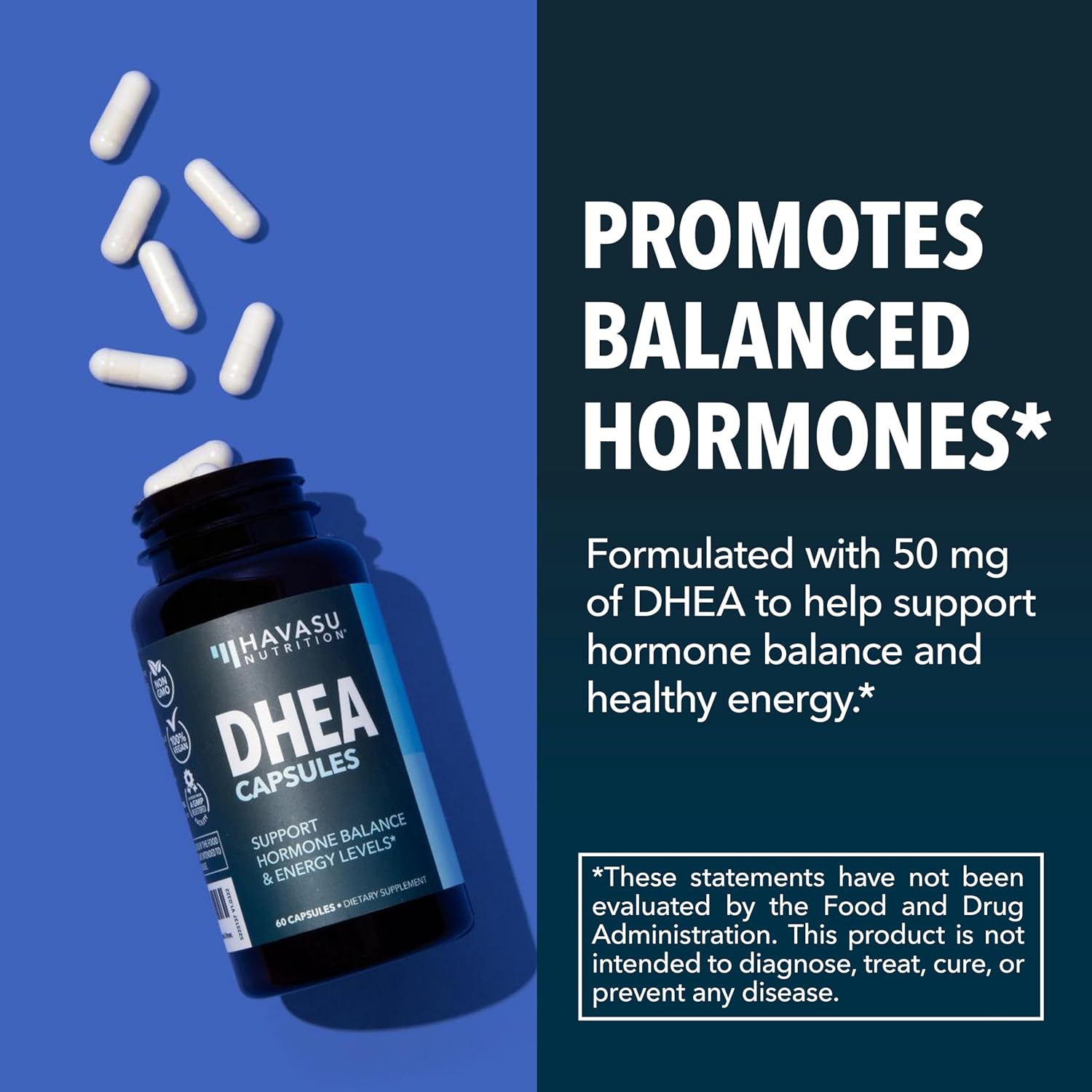 DHEA 50mg - Suplemento de Dehidroepiandrosterona para Hombres y Mujeres - 60 Cápsulas Veganas