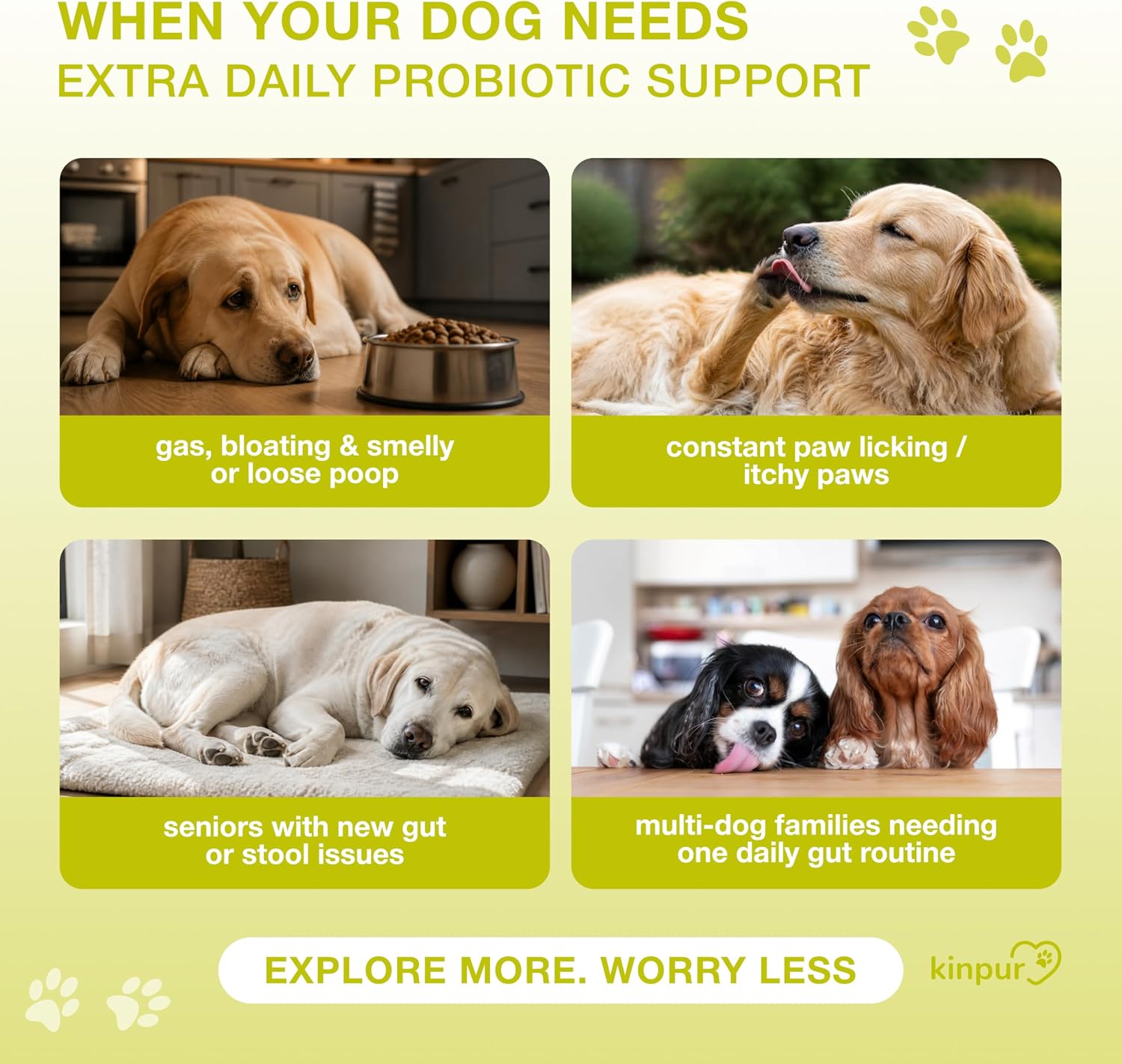Kinpur Probióticos para Perros – 4 Mil Millones UFC, 6 Cepas + Colostro y Enzimas Digestivas – Sabor a Pato – 120 Masticables