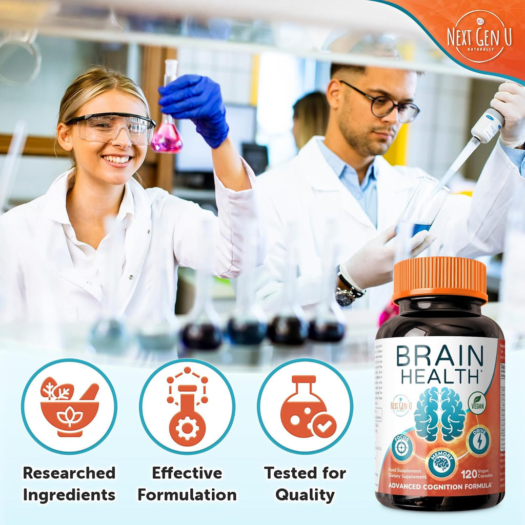 NextGenU Suplemento Cerebral - 120 Cápsulas Veganas - Nootrópico con Aminoácidos, Polifenoles y Vitaminas B