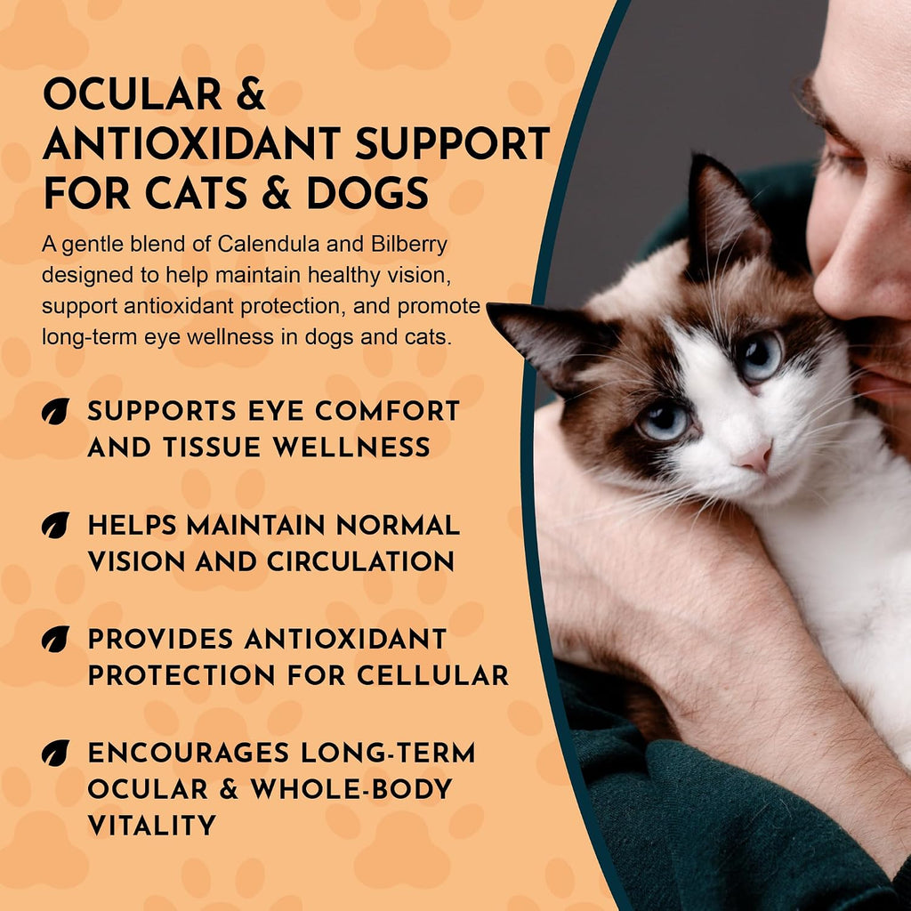 Eye Defense Support para Perros y Gatos, 59 ml - Fabricado en EE. UU. Mezcla Herbal Orgánica de Arándano y Caléndula, Sin Alcohol