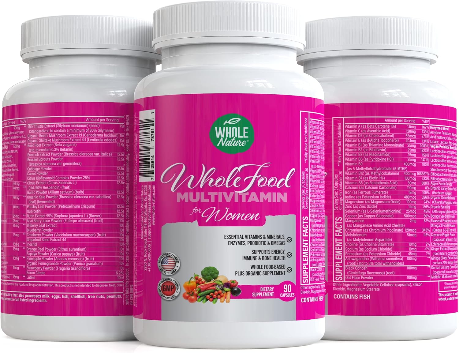 Whole Food Multivitamin for Women - Multivitamínico para Mujeres con Folato, B12, Probióticos y Omega - 90 Cápsulas