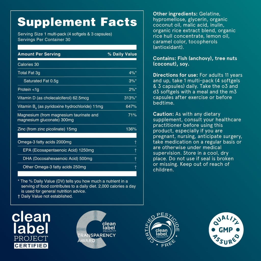 Puori P3 Health Essentials: Complejo de Magnesio, Zinc, Omega 3 y Vitamina D3 - Multivitamínico Diario para Hombres y Mujeres - 30 Sobres