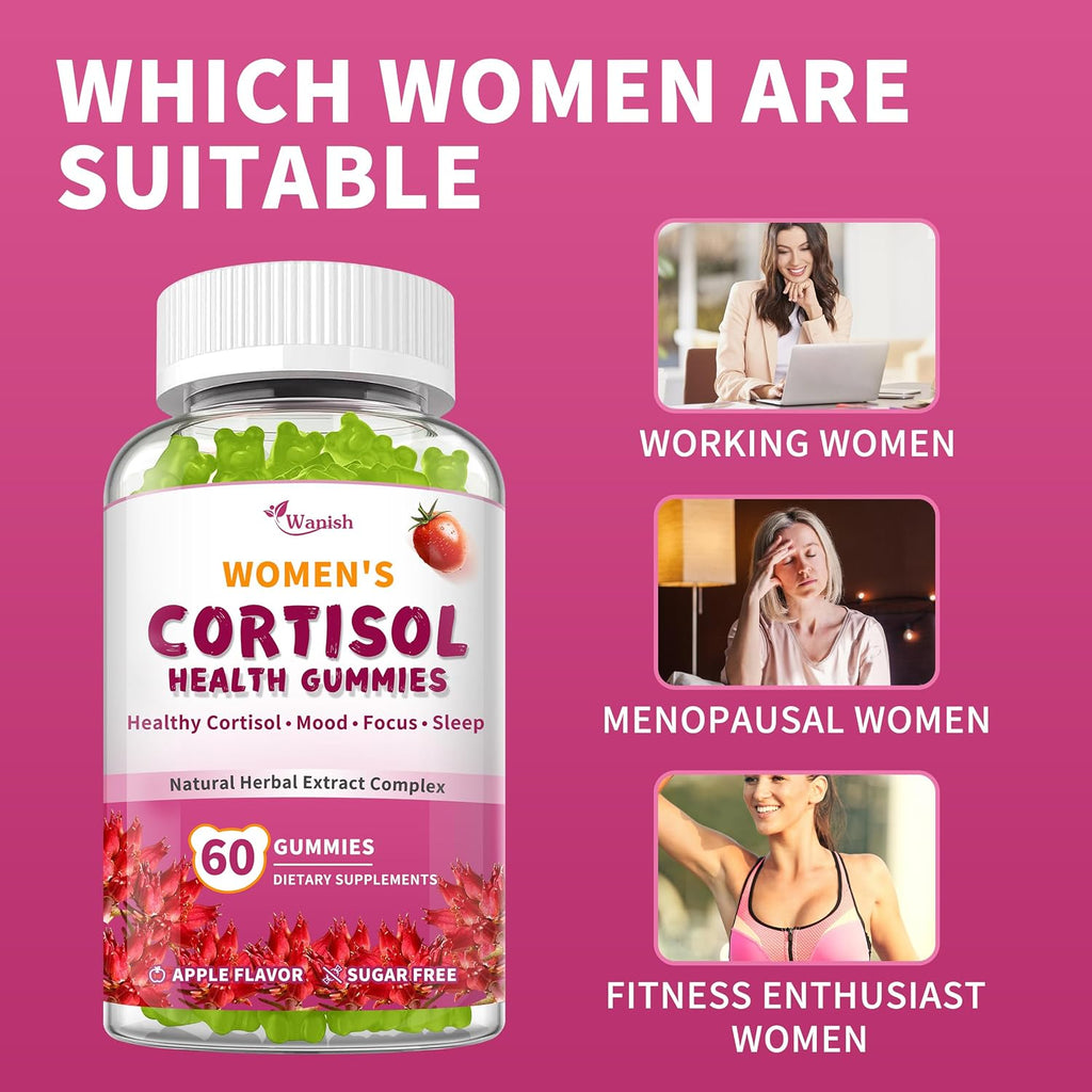 Gominolas de Cortisol para Mujer - Con Ashwagandha y Rhodiola Rosea - 120 Gominolas Veganas Sabor Manzana
