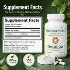 Dr Clark L-Ornitina 500mg - 100 Cápsulas de Gelatina - Suplemento de Aminoácido Puro