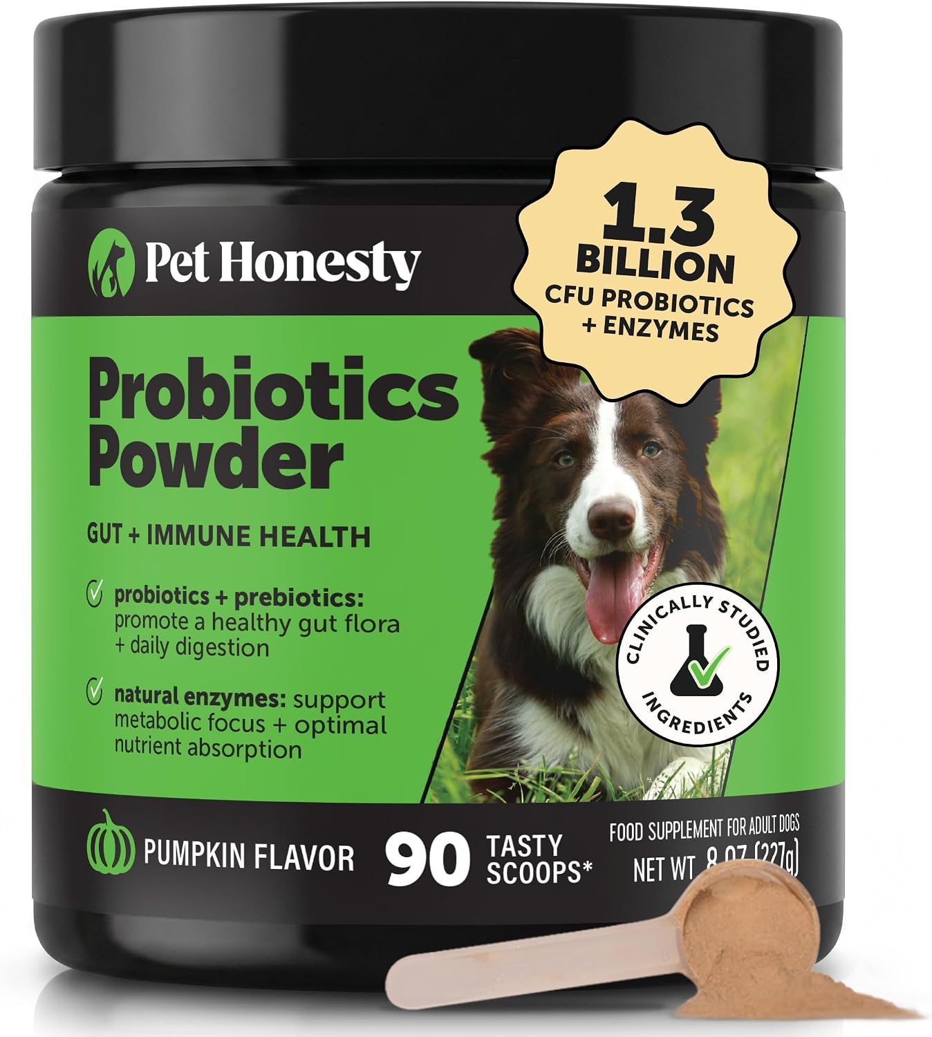 Probióticos para Perros con Prebióticos y Enzimas Digestivas - 6 Mil Millones de UFC - Sabor Pato - 90 Comprimidos Masticables - Pet Honesty