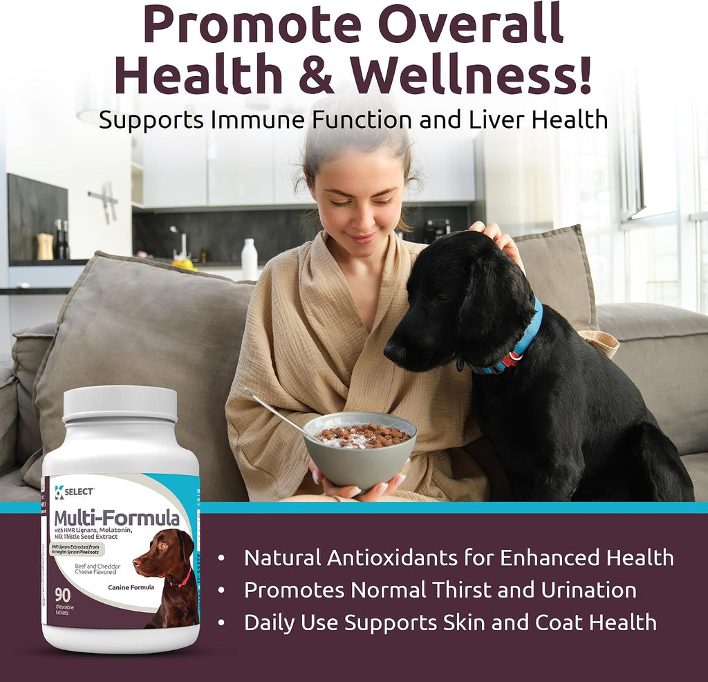K9 Select Multivitamínico para Perros Grandes - Lignanos, Melatonina, Cardo Mariano - 90 Comprimidos Sabor Carne