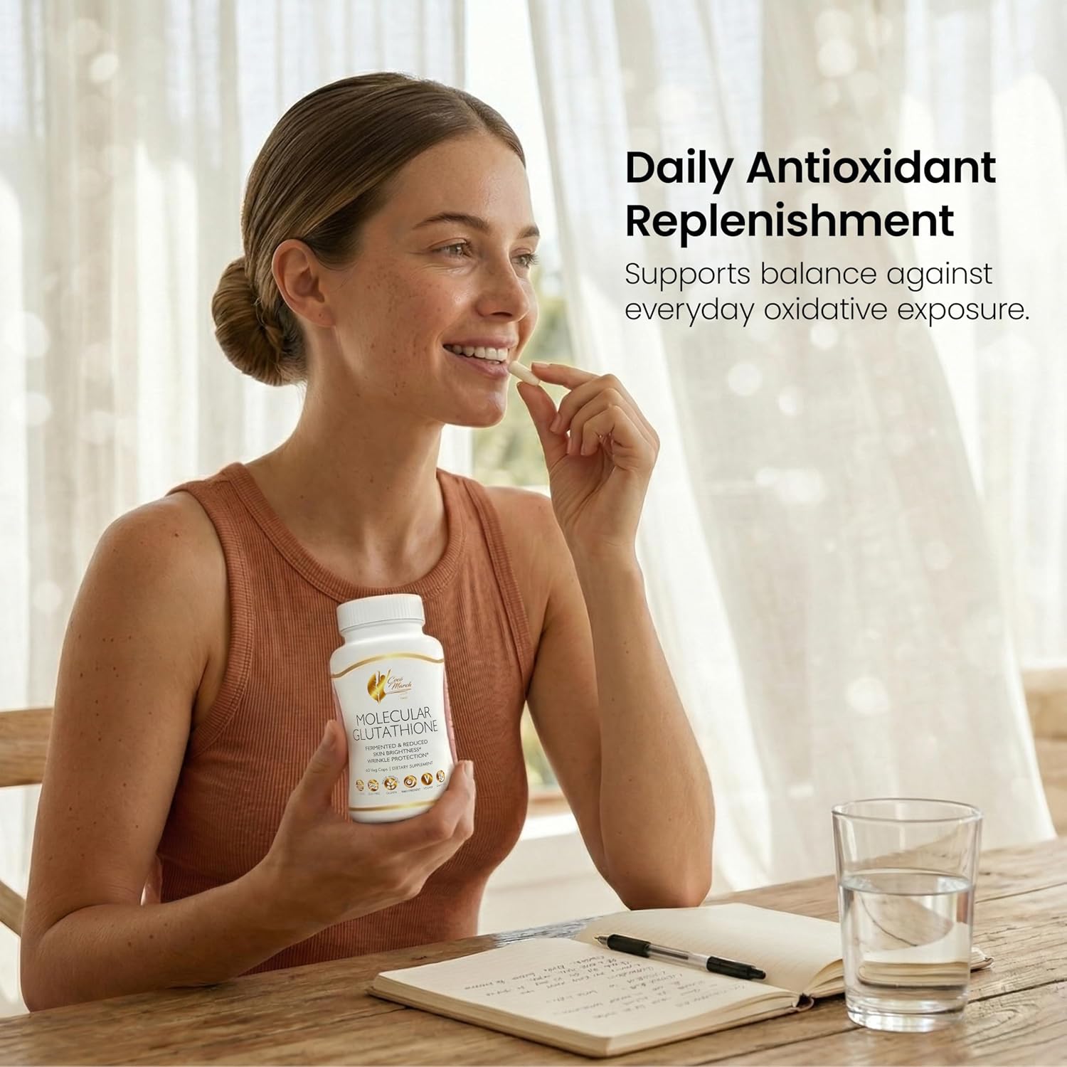 Cocó March N.M.D. Glutatión Molecular 500 mg – Antioxidante Potente para Apoyo Inmunológico y Belleza, Bajo Peso Molecular, Vegano, Sin Gluten, Soja y Lácteos, 60 Cápsulas Vegetales