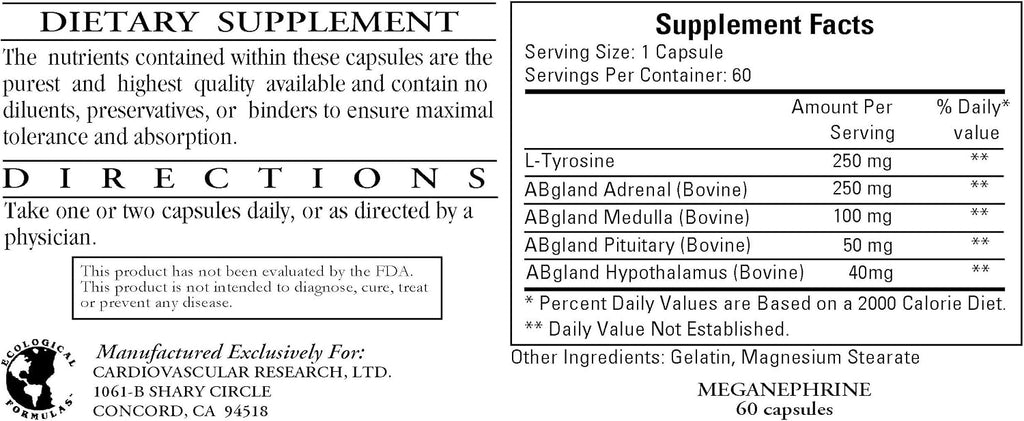 Meganephrine 60 Cápsulas - Paquete de 3 - Ecological Formulas/Cardiovascular Research