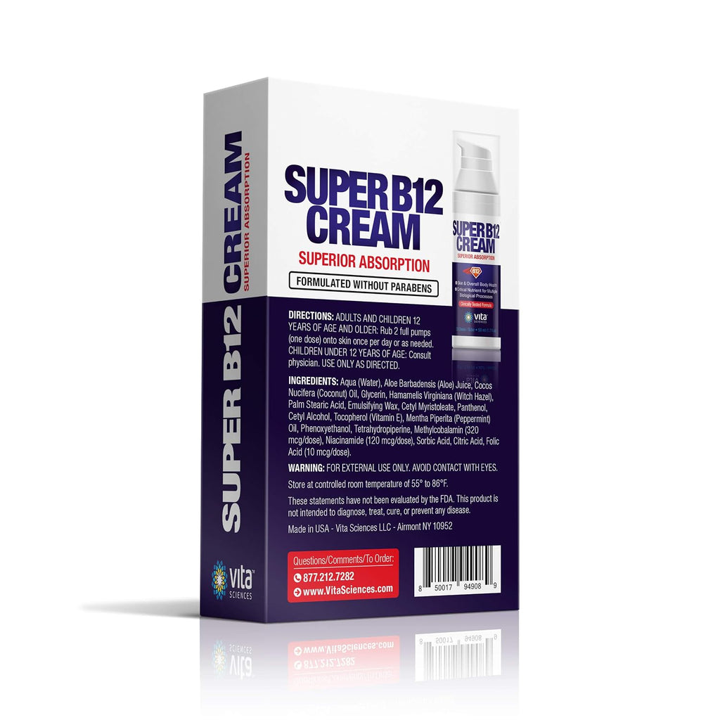 Vita Sciences Super B12 Cream - Crema Tópica de Vitamina B12 con Metilcobalamina Bioactiva