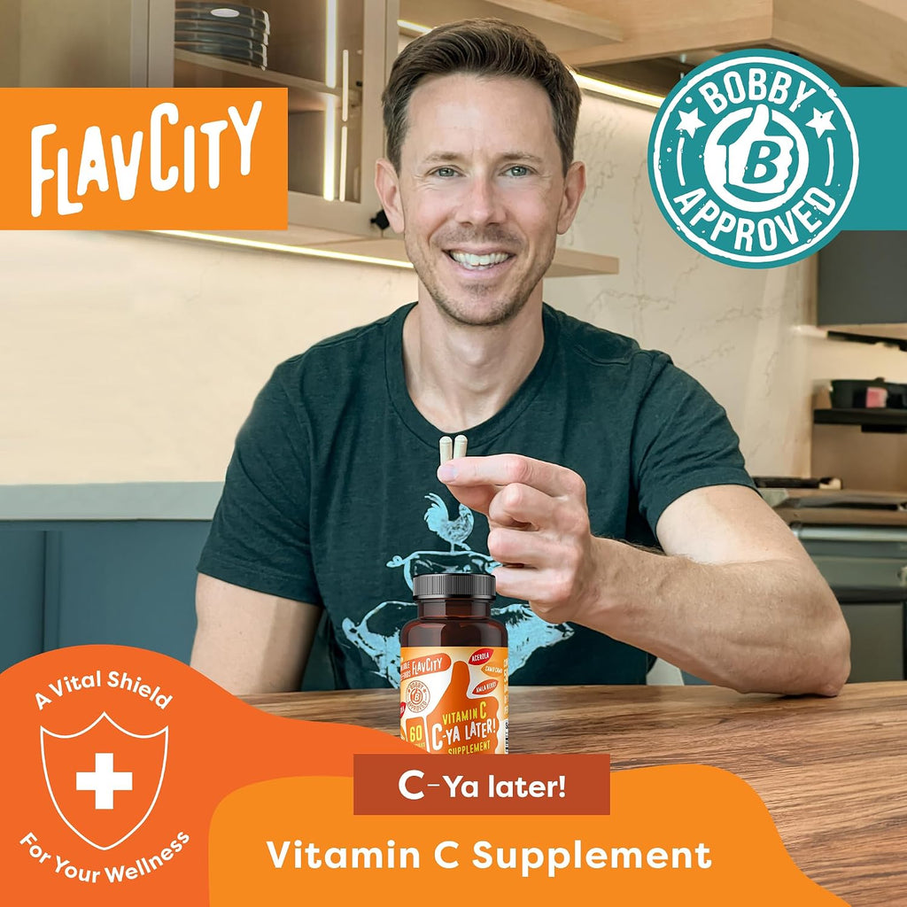 FlavCity Vitamina C C-Ya Later! Superfood-Derived Immunity Support - 500% Valor Diario (60 Cápsulas)