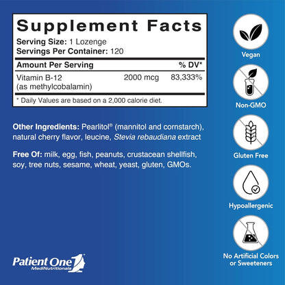 Patient One Vitamina B12 2000mcg Pastillas – Funcionamiento normal del sistema nervioso: Es fundamental para la – Image 2