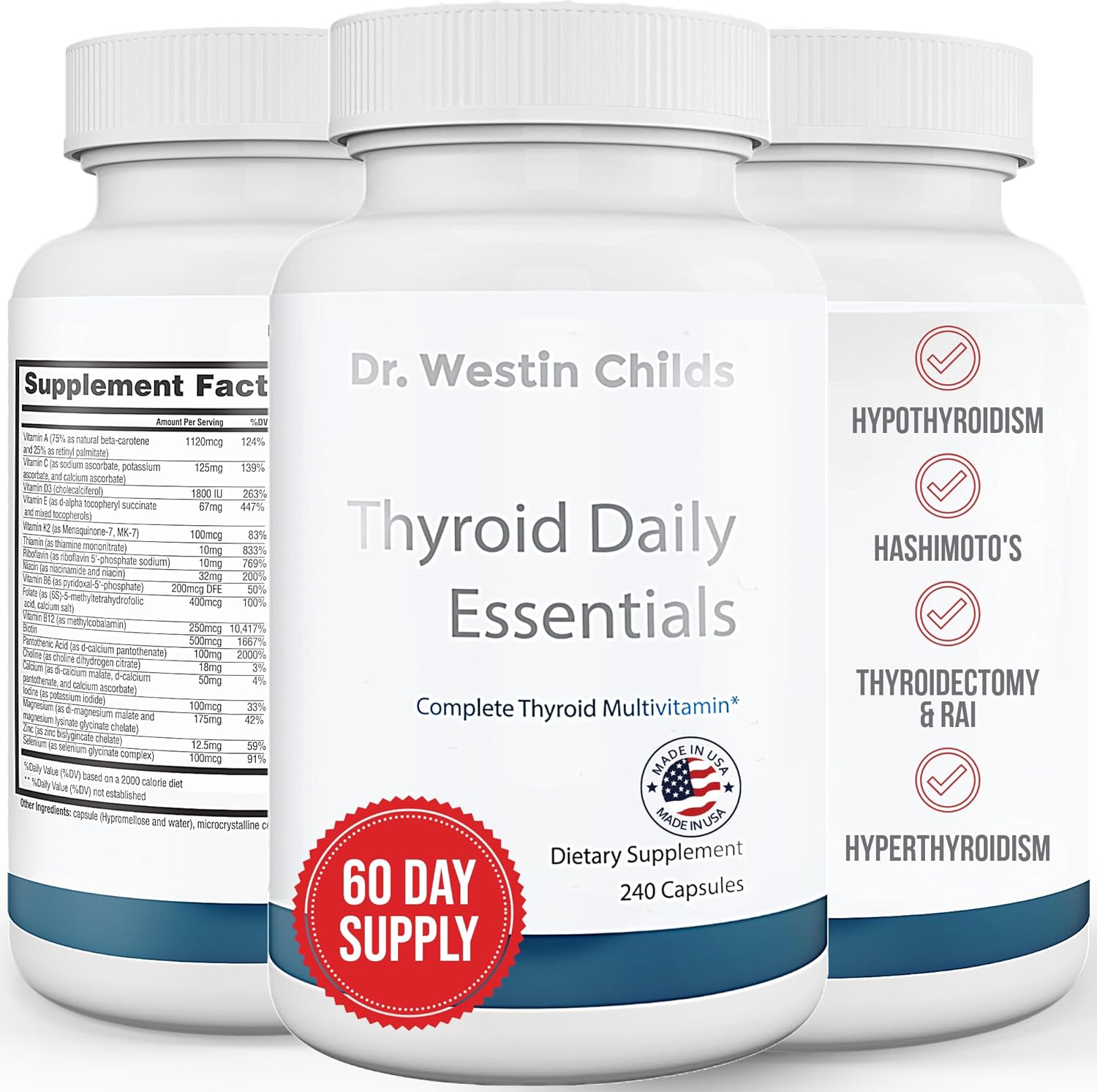 Dr. Westin Childs - Thyroid Daily Essentials - Multivitamínico para Mujeres y Hombres con Apoyo Inmune y Antiestrés - 240 Cápsulas