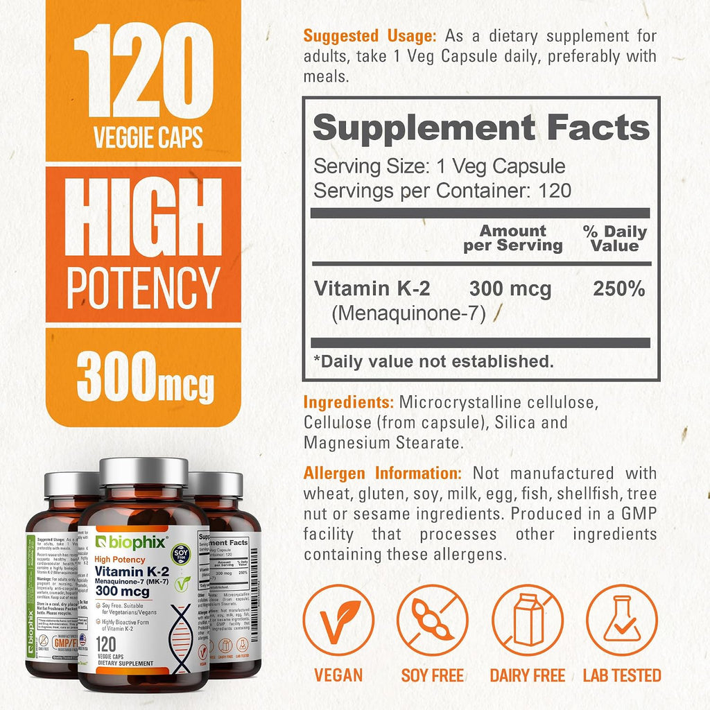 biophix Vitamina K2 MK-7 300mcg - 120 Cápsulas Veganas