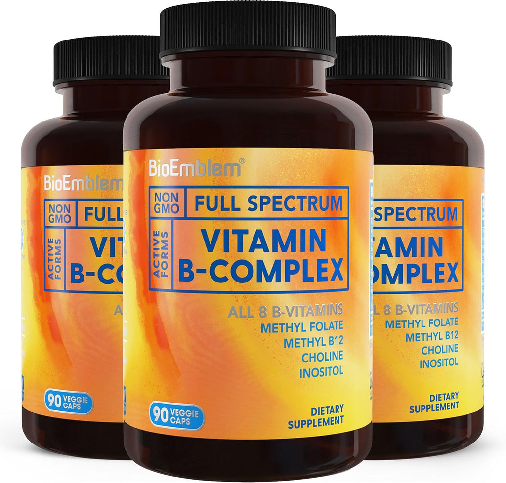 BioEmblem Complejo B – Vitaminas B Completo con Formas Metiladas Activas | Apoya Energía, Claridad Mental y Salud Inmunitaria | No GMO, Vegano, Sin Soja, Sin Gluten | 270 Cápsulas