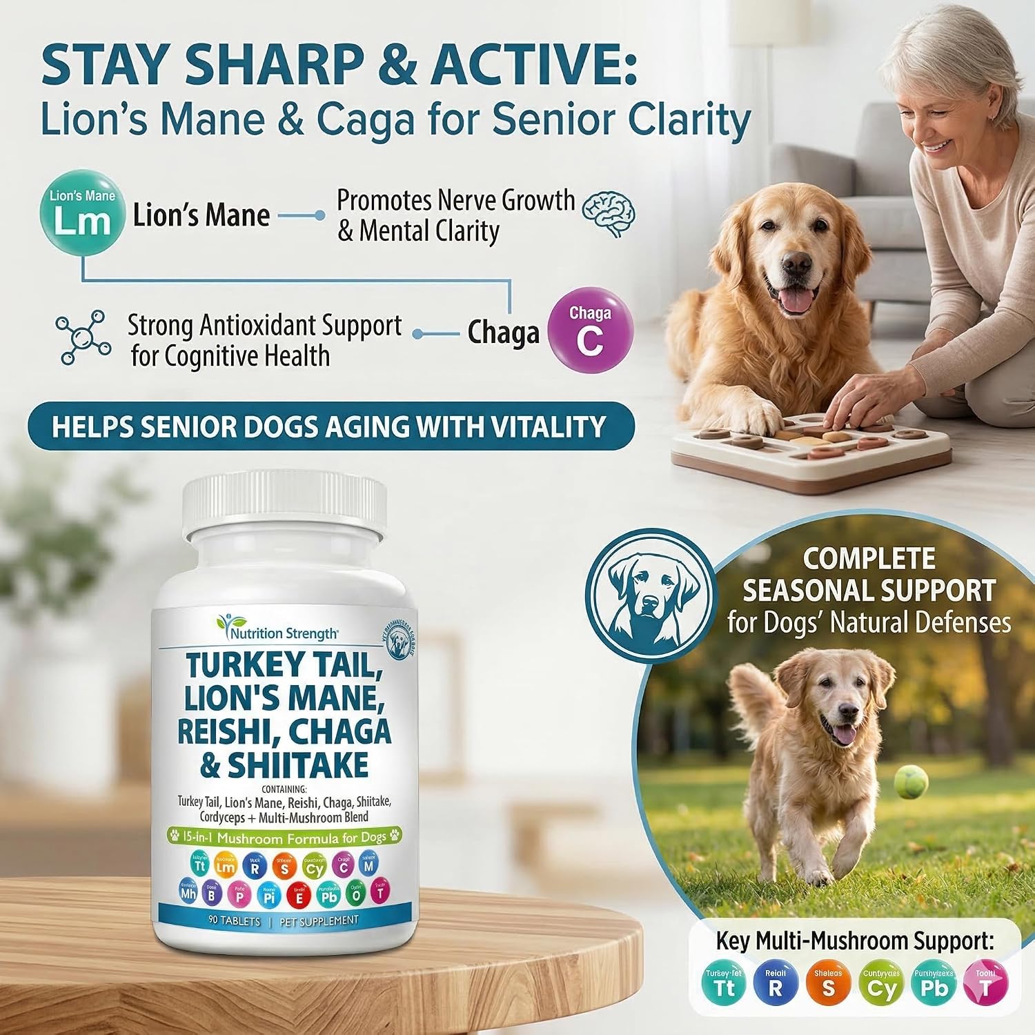 Nutrition Strength 15-in-1 Mushroom Support para Perros - 90 Comprimidos Masticables