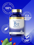 Carlyle Vitamina B12 1000 mcg Absorbible | 400 Cápsulas Blandas | Sin Gluten y No-GMO