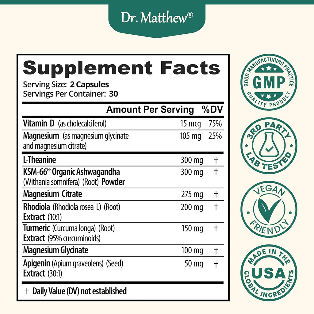CortiRest – Reductor de Cortisol y Apoyo Suprarrenal con Ashwagandha KSM-66, Magnesio, L-Teanina, Rodiola, Apigenina, Cúrcuma y Vitamina D3